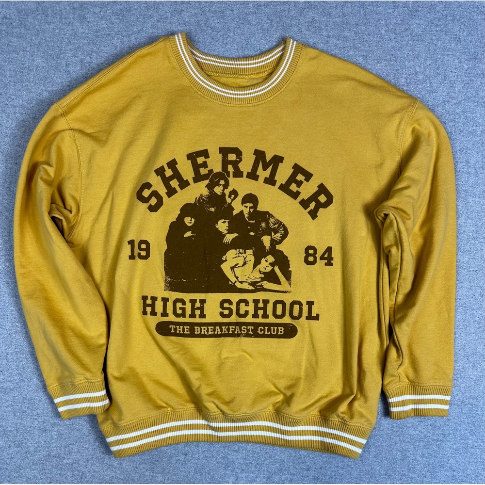 Breakfast Club Ringer‎ Sweatshirt XL Yellow Shermer High School Graphic Retro